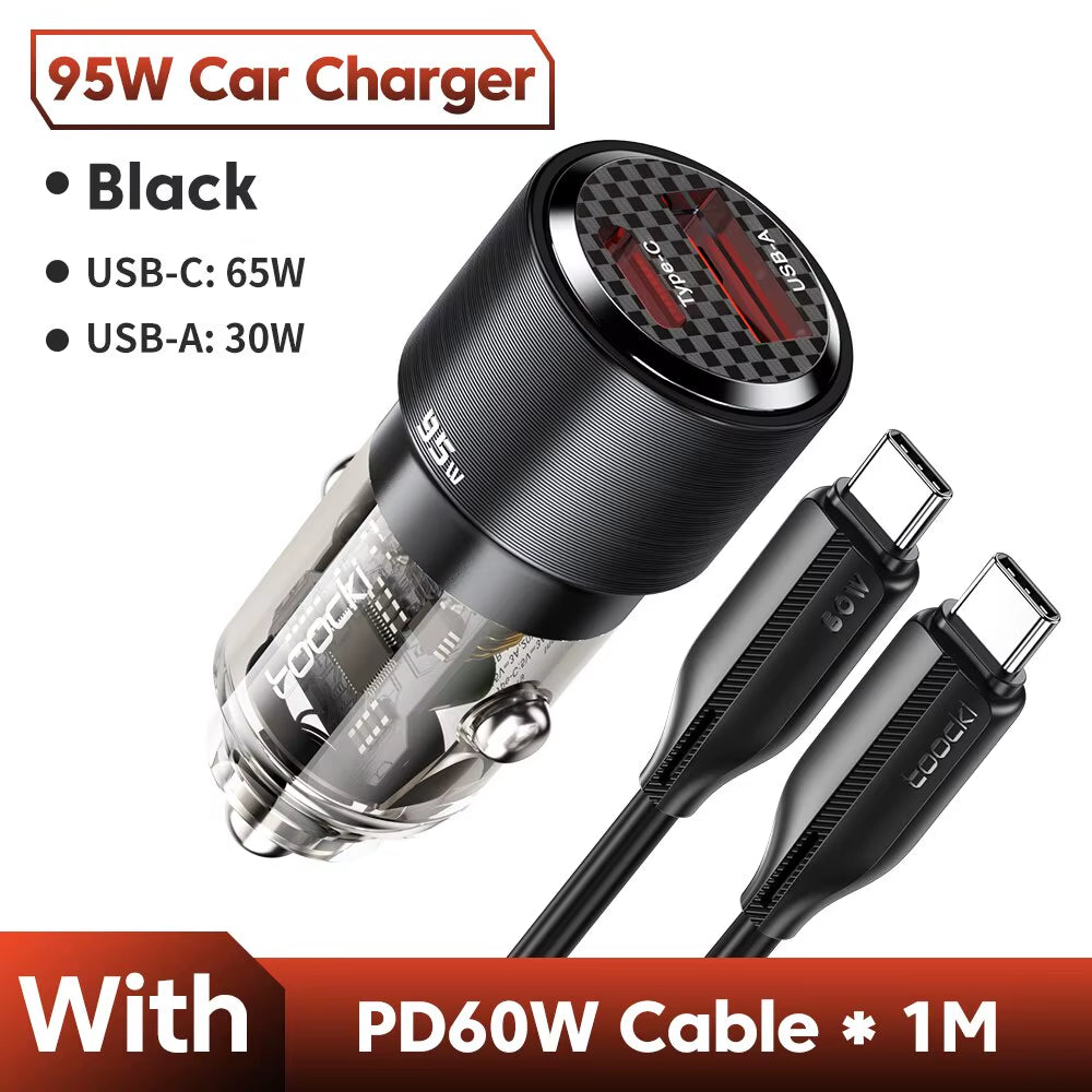 95W USB C Car Charger Quick Charge QC 4.0 Type C PD 3.0 65W Fast Charging for Iphone 15 14 13 12 11 Pro Max Xiaomi Redmi