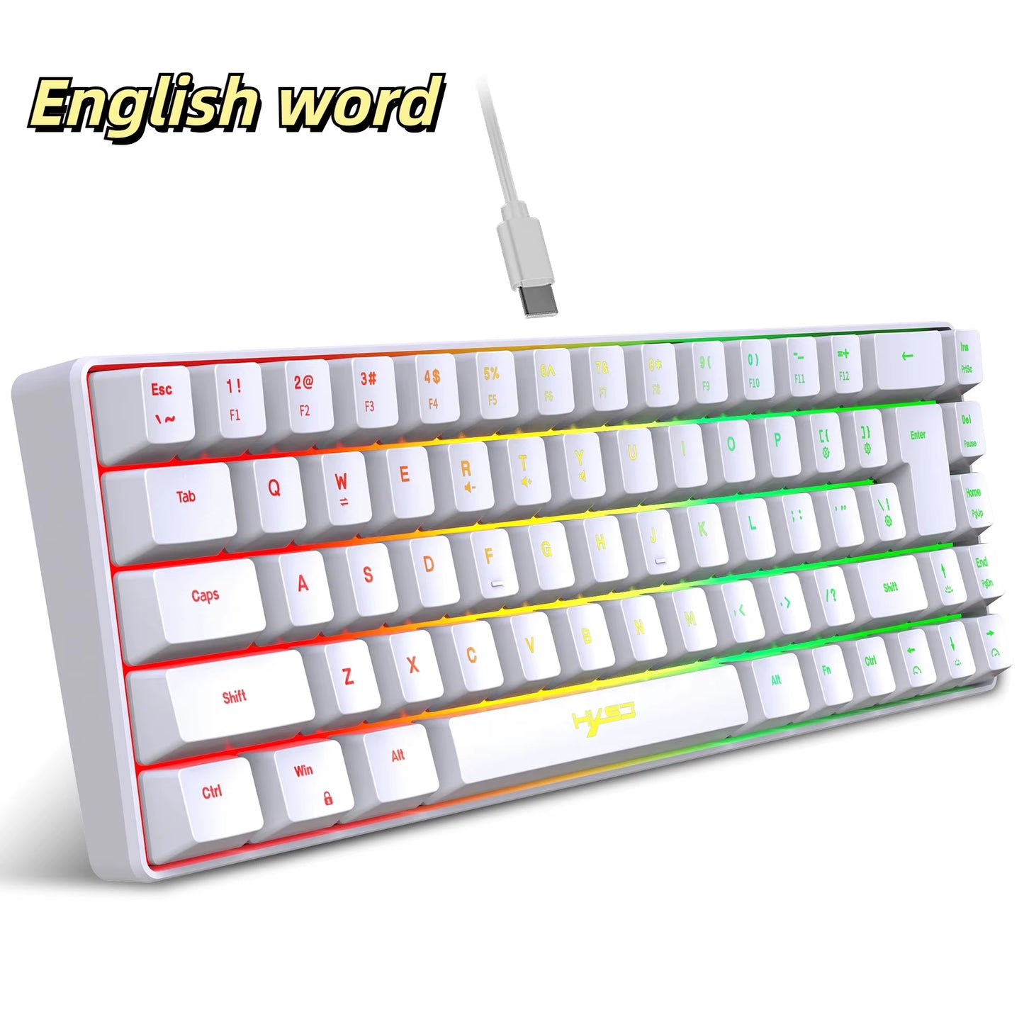 68 Keys Gaming Keyboard USB Wired Portable 20 RGB Backlight Keyboard for Windows Laptops Computer