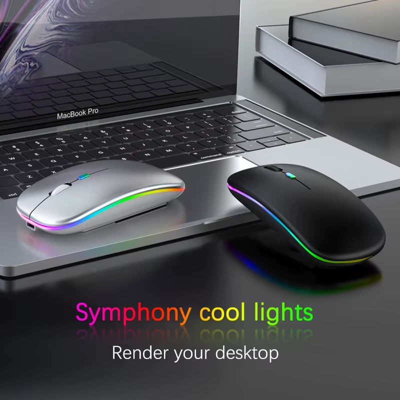 Bluetooth Rechargeable Wireless Mouse USB 2.4Ghz RGB Single-Mode Mouse Suitable for Laptops Tablets Macbooks Gaming Mice