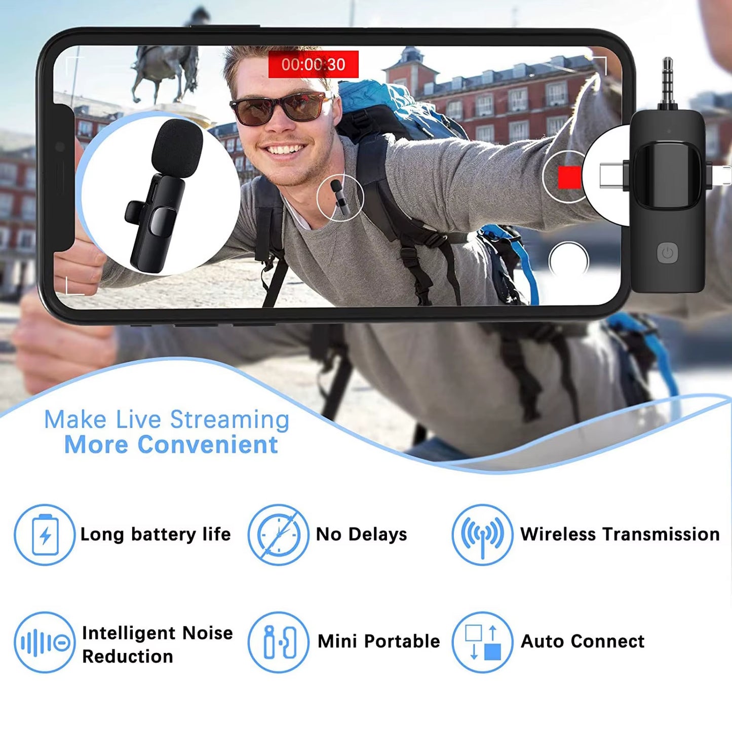 4 in 1 Professional Wireless Lavalier Microphone for Iphone/Ipad/Android/Smartphone/Camera/Computer for Interviews Video Podcast