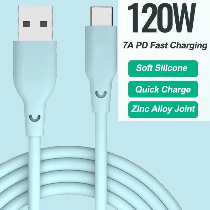 120W 6A Fast Charge Liquid Silicone Cable Quick Charger Usb Cable for Iphone 14 13 12 11 Pro Max Mini 8 plus Xr Xs Se Data Line