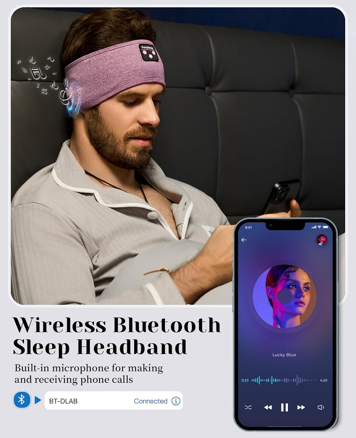 Sleep Headphones, Bluetooth Sports Headband Headphones with Ultra-Thin HD Stereo Speakers Perfect for Sleeping,Workout,Jogging,Yoga,Insomnia, Air Travel, Meditation for Unisex