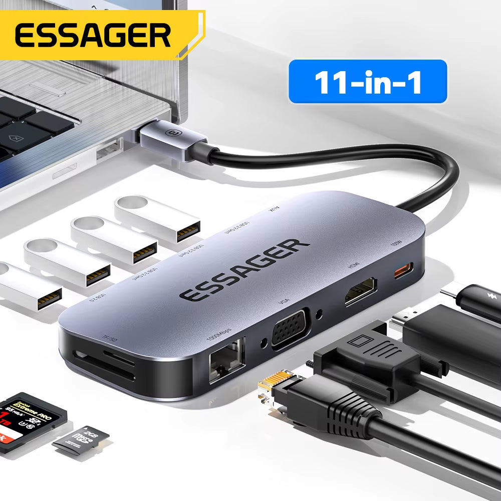 11 in 1 USB C HUB 4K 30HZ Type C Docking Station for Macbook Air Pro Adapter Splitter for Laptops Hdmi-Compatible RJ45