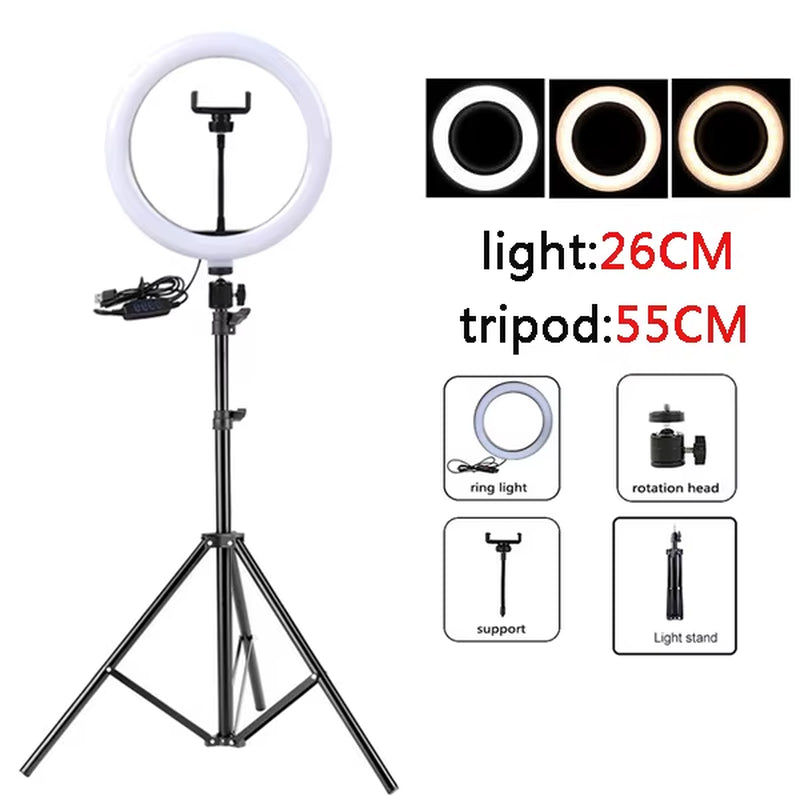 Selfie Ring Light with Tripod Stand Light Rim for Mobile Circular Lamp Light for Video Shooting Studio Photo Light Ringh Rong