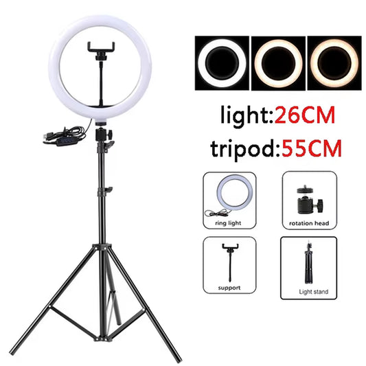 Selfie Ring Light with Tripod Stand Light Rim for Mobile Circular Lamp Light for Video Shooting Studio Photo Light Ringh Rong