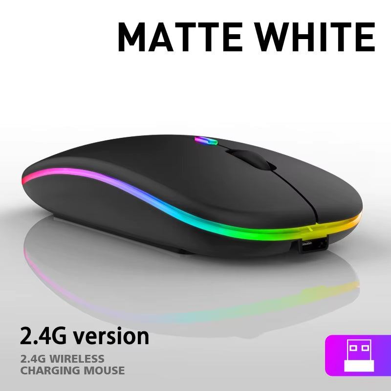 Bluetooth Rechargeable Wireless Mouse USB 2.4Ghz RGB Single-Mode Mouse Suitable for Laptops Tablets Macbooks Gaming Mice