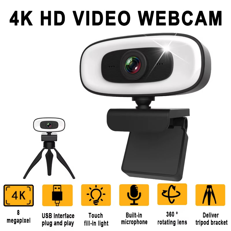 Micro 4K Webcam for Computer 2K Mini Webcam for PC Laptops Live Streaming FHD 1080P Web Camera for Work Meeting with Microphone