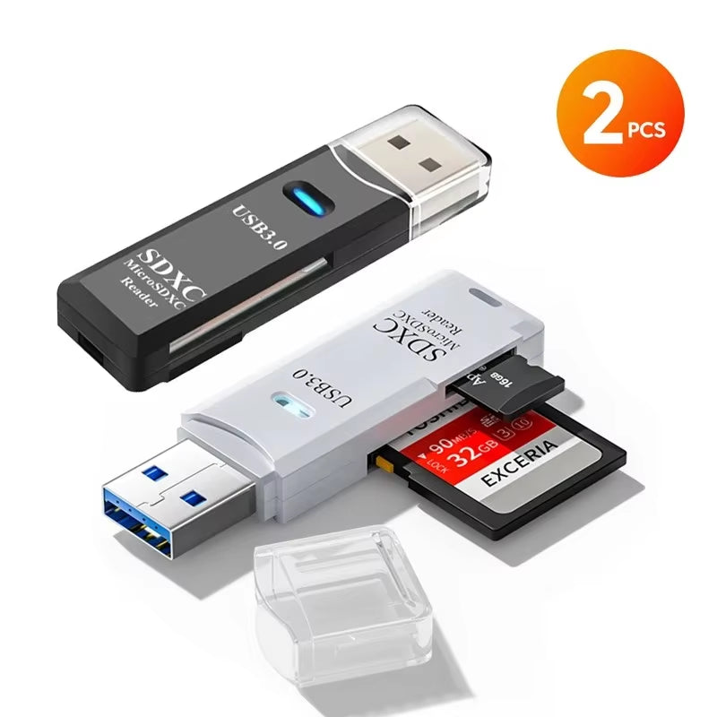 2PCS 2-In-1 USB 3.0 Card Reader Micro SD TF Memory Card Reader USB Flash Drive Cardreader Adapter for PC Laptops Accessories