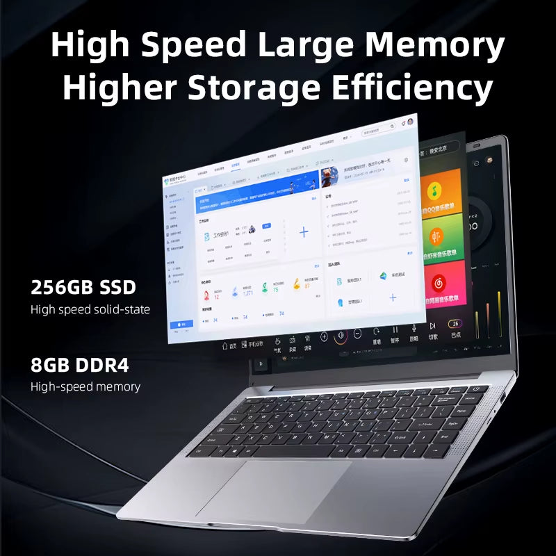 BYONE 14 Inch Low Price Laptop  Celeron N4000 8GB RAM 256GB 512GB SSD HD Screen Office Learning Portable Ultraslim Laptops