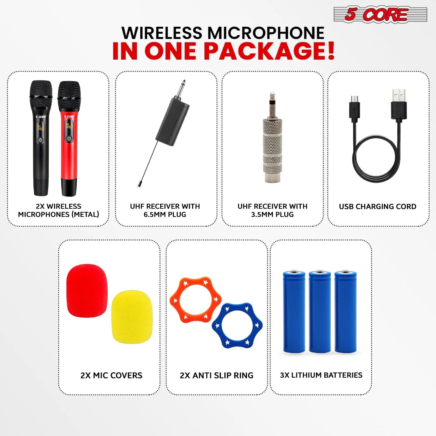 5Core Wireless Microphone Pair UHF Handheld Microfonos Inalambricos Cordless Mic RED + BLACK