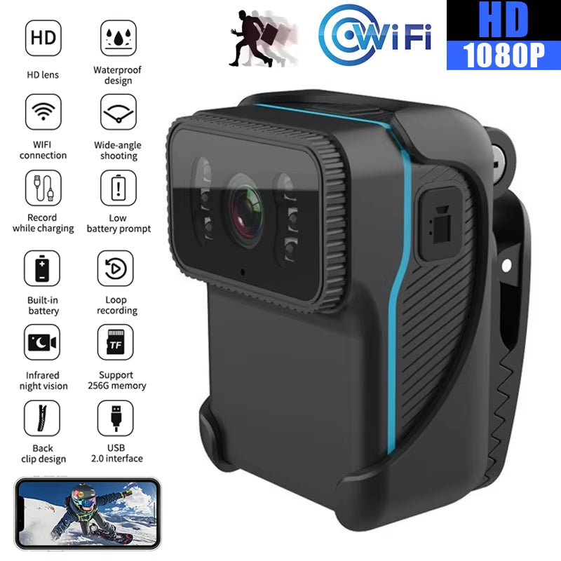 CS02 1080P HD Portable Body Action Camera Wifi DV Camcorder Loop Recording Support TF Card Night Vision Cam MP4 Video