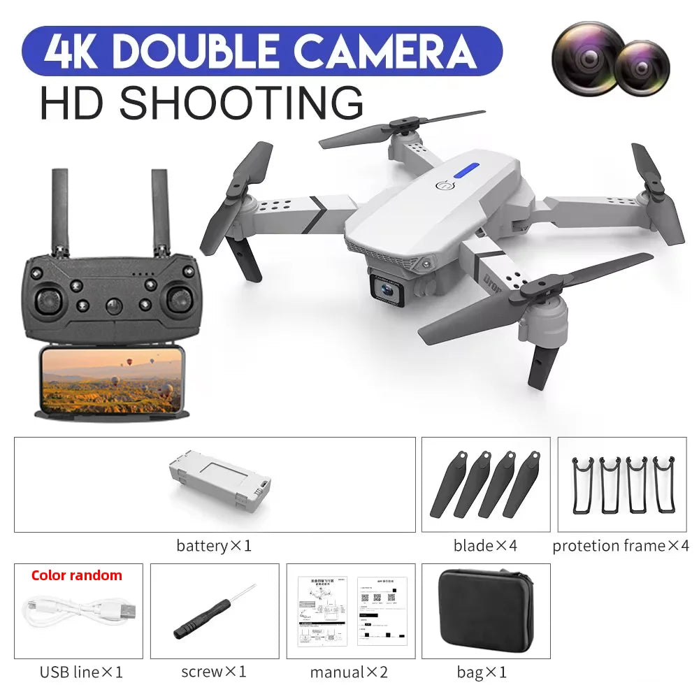 KDBFA 2024 New E88 Pro WIFI FPV Drone Wide Angle HD 4K 1080P Camera Height Hold RC Foldable Quadcopter Dron Helicopter Toys Gift