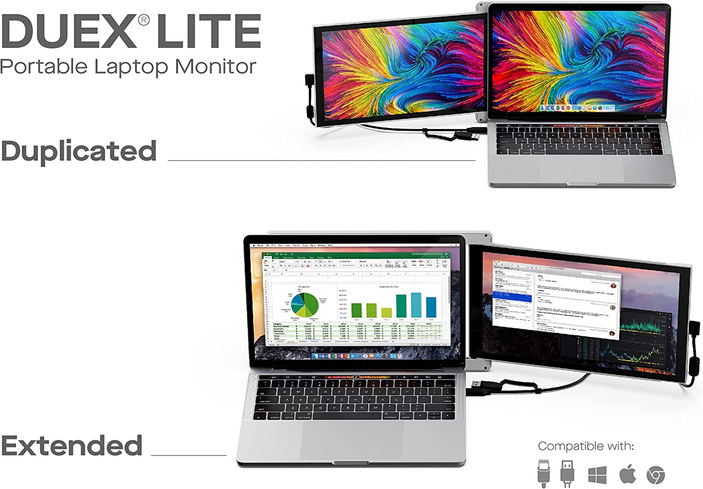 Lite Mobile Pixels Portable Monitor for Laptops 12.5" Full HD IPS Screen,Usb C Mobile Monitor Extender,Plug and Play,Any Laptops Compatible (White)