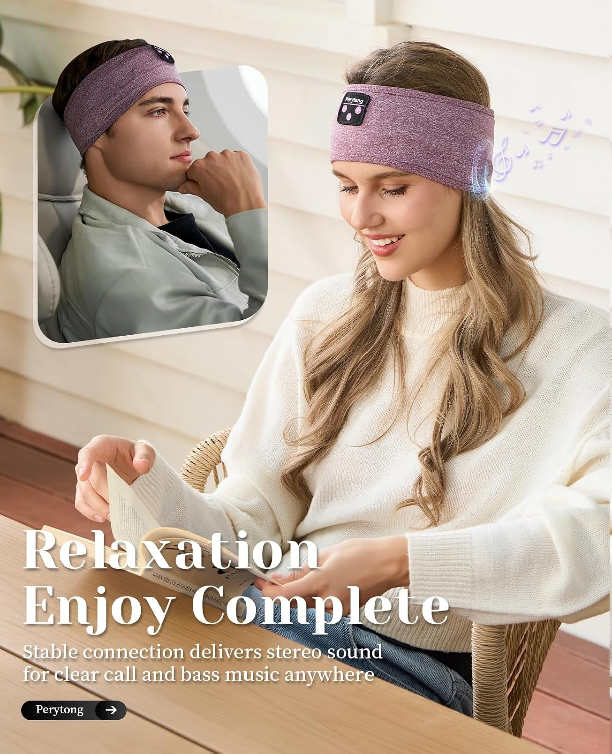 Sleep Headphones, Bluetooth Sports Headband Headphones with Ultra-Thin HD Stereo Speakers Perfect for Sleeping,Workout,Jogging,Yoga,Insomnia, Air Travel, Meditation for Unisex