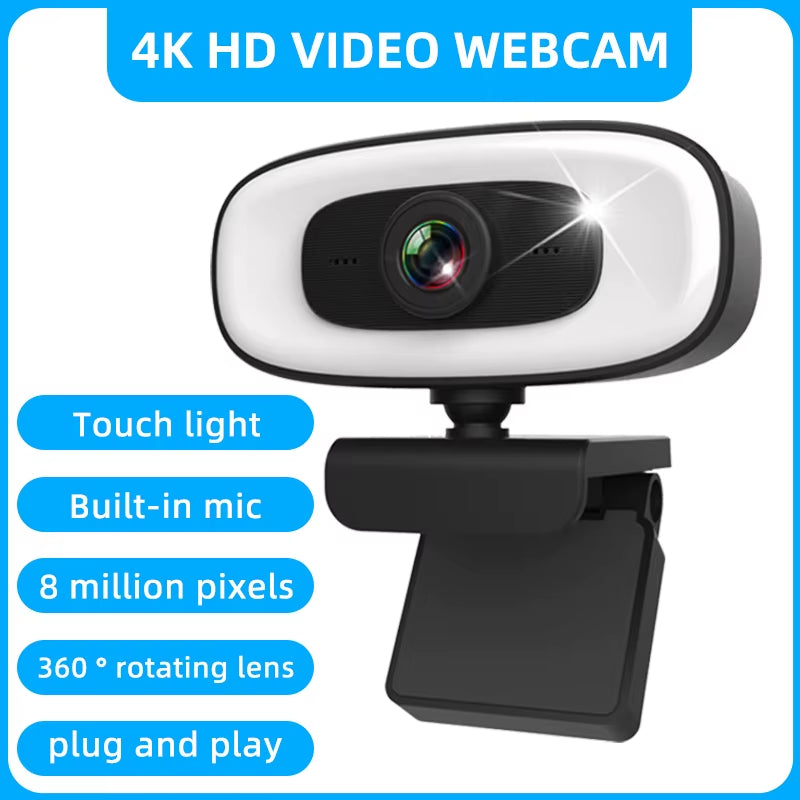 Micro 4K Webcam for Computer 2K Mini Webcam for PC Laptops Live Streaming FHD 1080P Web Camera for Work Meeting with Microphone