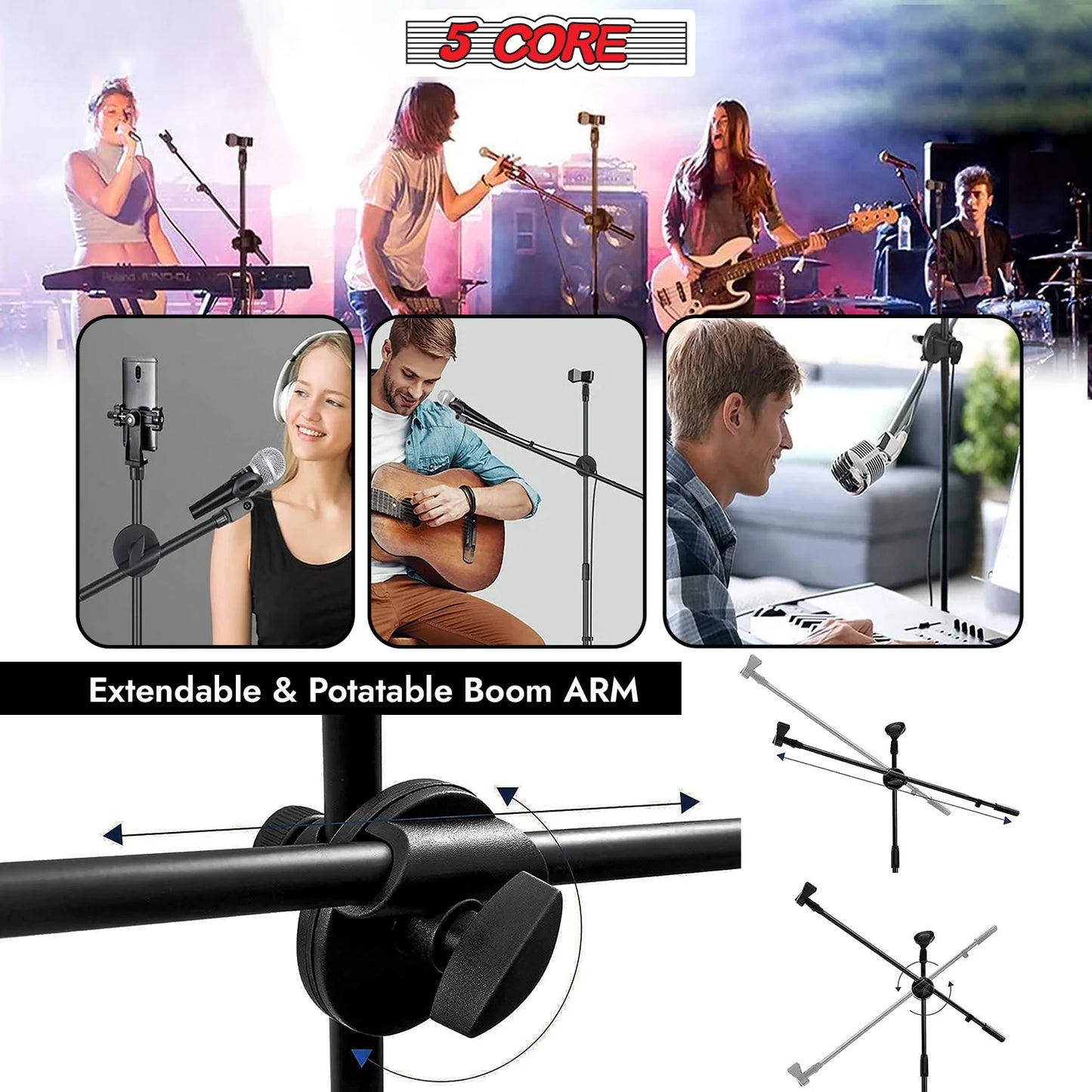 5Core Tripod Mic Stand Adjustable Heavy Duty Floor Holder Microphone Boom Arm