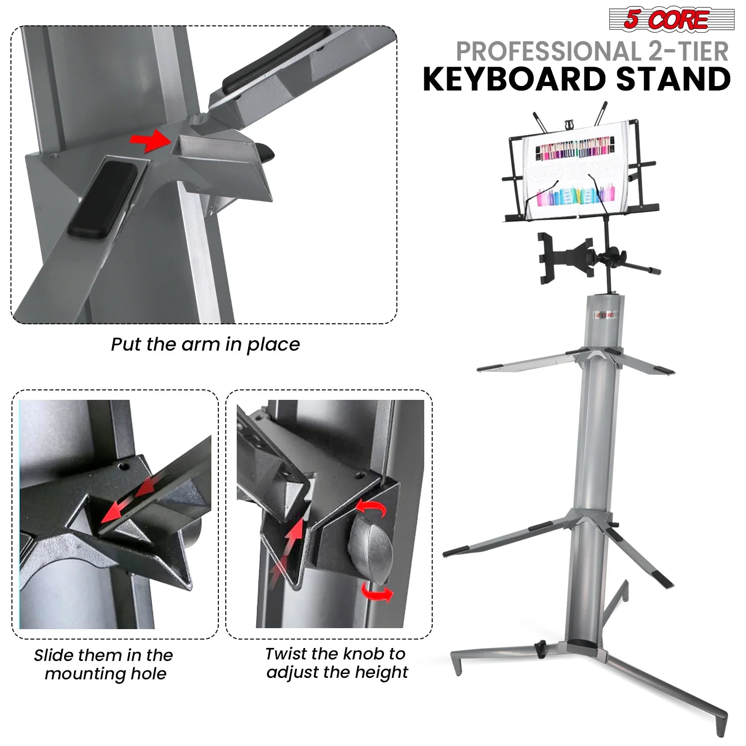 5Core Keyboard Stand Z Style Sturdy Adjustable Electric Piano Riser Holder + Wheels