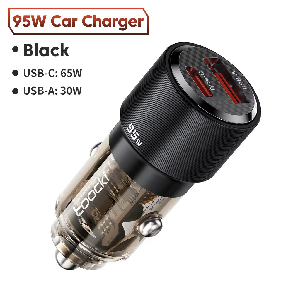 95W USB C Car Charger Quick Charge QC 4.0 Type C PD 3.0 65W Fast Charging for Iphone 15 14 13 12 11 Pro Max Xiaomi Redmi