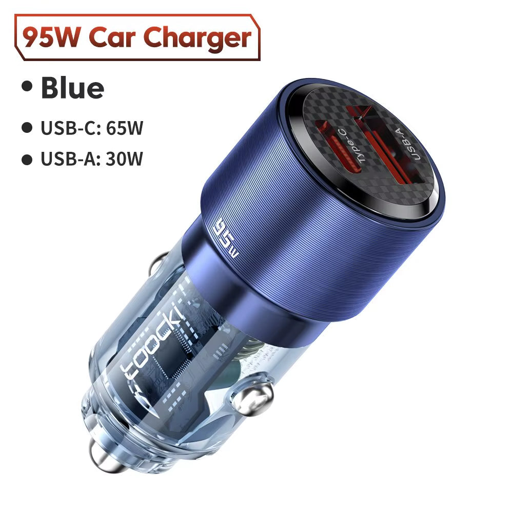 95W USB C Car Charger Quick Charge QC 4.0 Type C PD 3.0 65W Fast Charging for Iphone 15 14 13 12 11 Pro Max Xiaomi Redmi