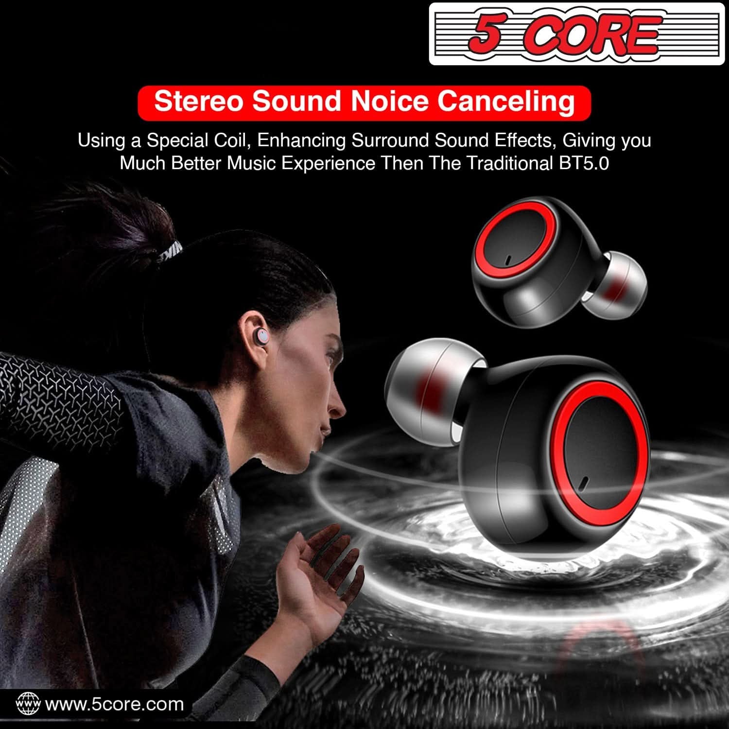 5 Core Wireless Ear Buds Mini Bluetooth Earbud Noise Cancelling Headphones Wire Less