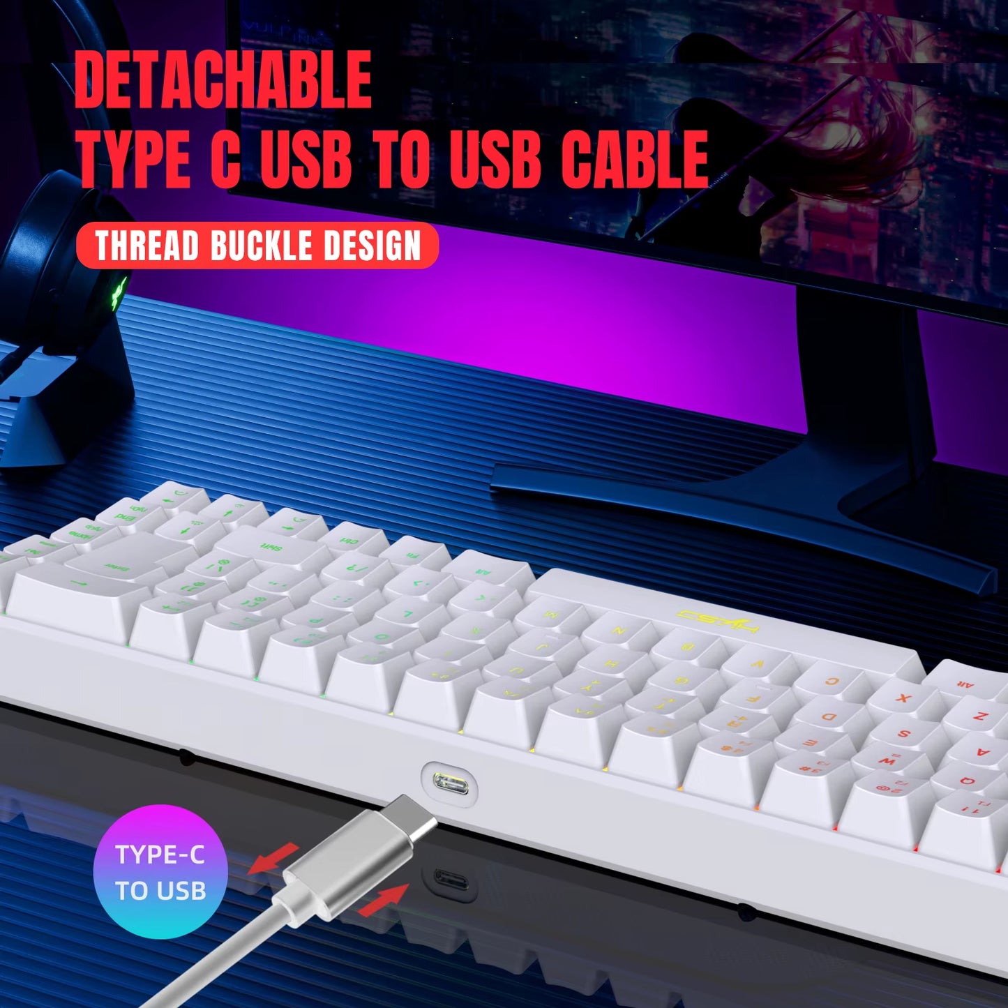 68 Keys Gaming Keyboard USB Wired Portable 20 RGB Backlight Keyboard for Windows Laptops Computer