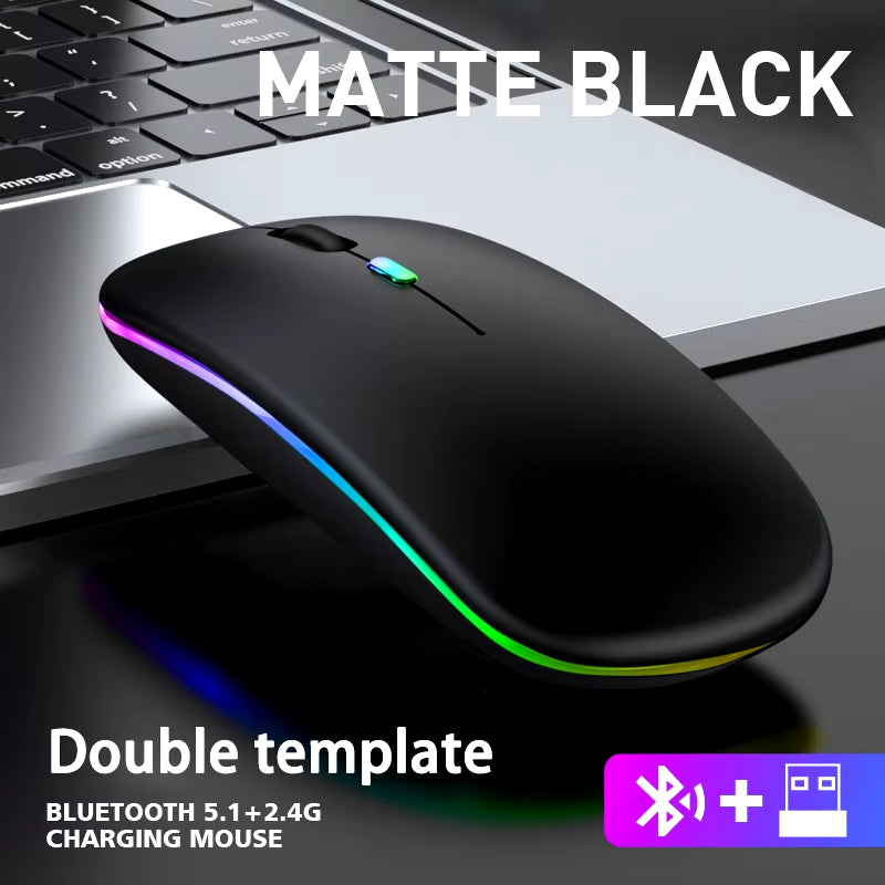 Bluetooth Rechargeable Wireless Mouse USB 2.4Ghz RGB Single-Mode Mouse Suitable for Laptops Tablets Macbooks Gaming Mice