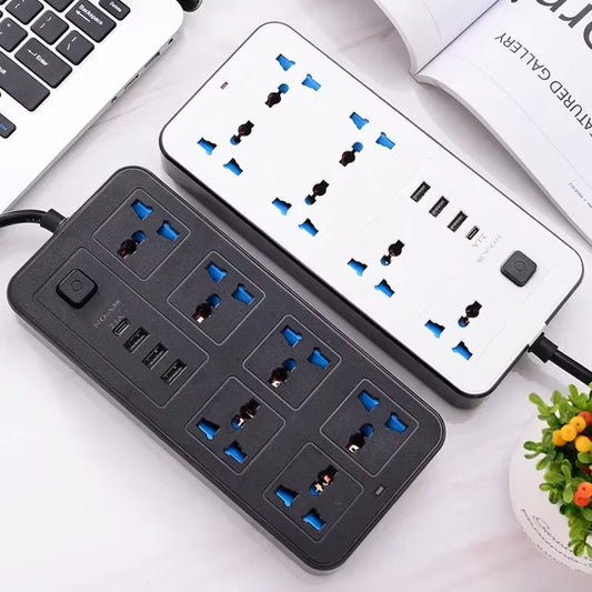 Power Multi Tap Universal Plug EU US UK Outlet Power Strip 2M Extension Cord AC Type C USB Port Charge Electrical Socket Home