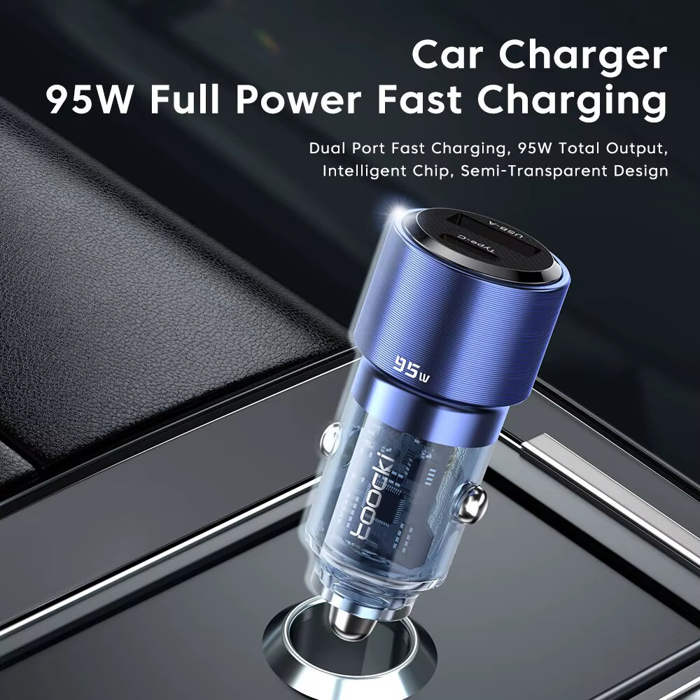 95W USB C Car Charger Quick Charge QC 4.0 Type C PD 3.0 65W Fast Charging for Iphone 15 14 13 12 11 Pro Max Xiaomi Redmi