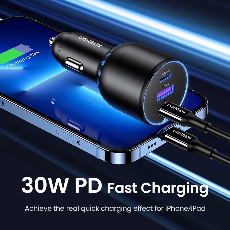 UGREEN 130W USB C Car Charger for Xiaomi Iphone 15 Samsung Galaxy S24 Laptops Tabet PD3.0 Fast Charging USB Type C Car Charger