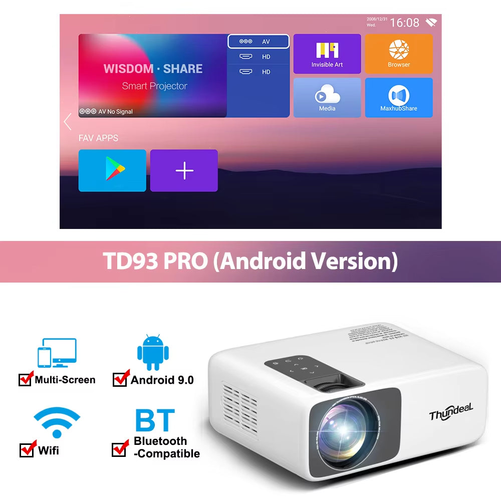 Full HD Projector 1080P 2K 4K Video LED 3D Portable Projector Td93Pro Mini Wifi Android Home Theater TD93 Pro Beamer