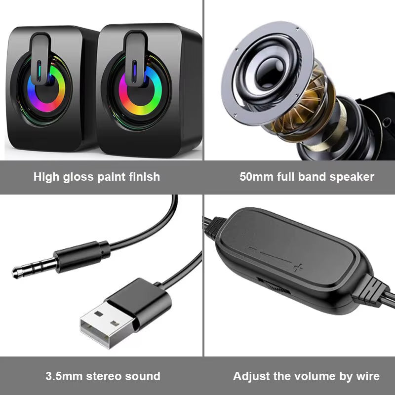 Computer Speakers PC Sound Box HIFI Stereo Microphone USB Wired Caixa De Som with LED Light for Desktop PC Laptops Computer